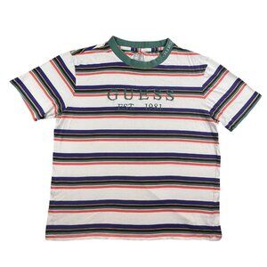 VTG Guess Shirt Men Medium Multicolor Embroidered Striped Streetwear Grunge Y2K
